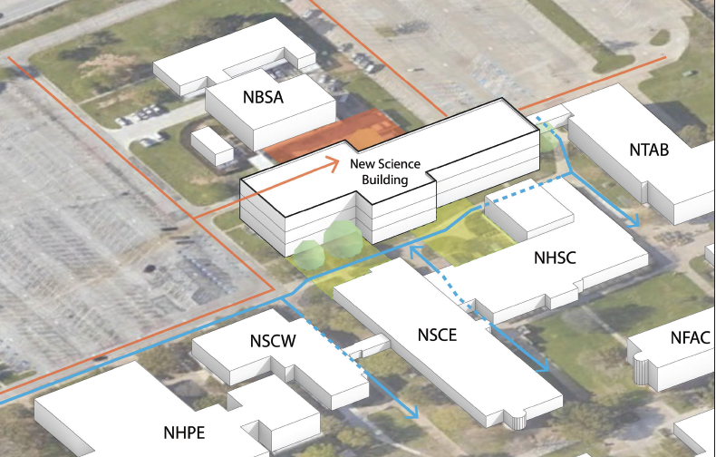 Photos courtesy of Dan Eikenberry
Block diagram of plans from Perkins&Will show the location of proposed new science building on NE Campus.